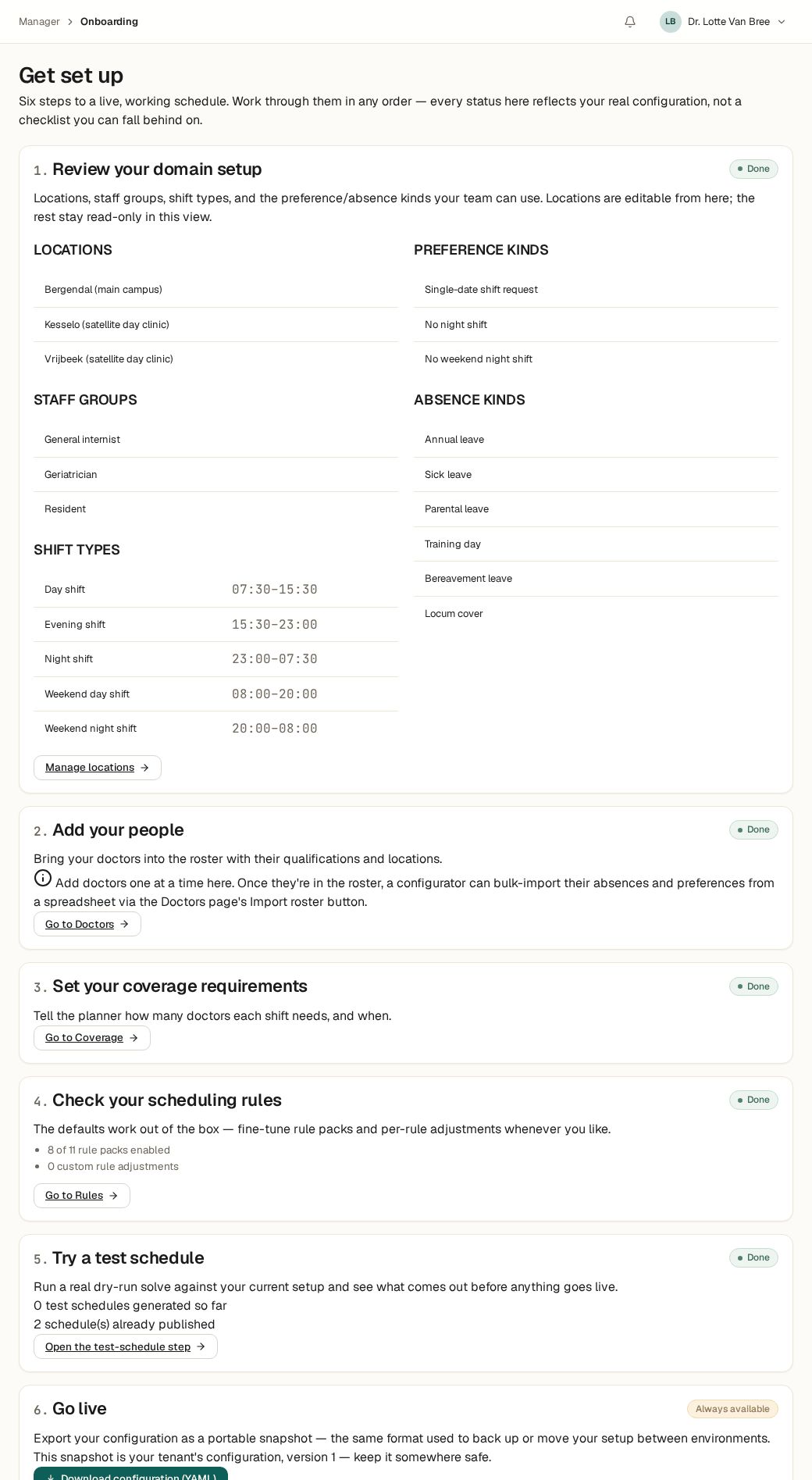 Screenshot of the six-step onboarding checklist, with five steps marked as done.